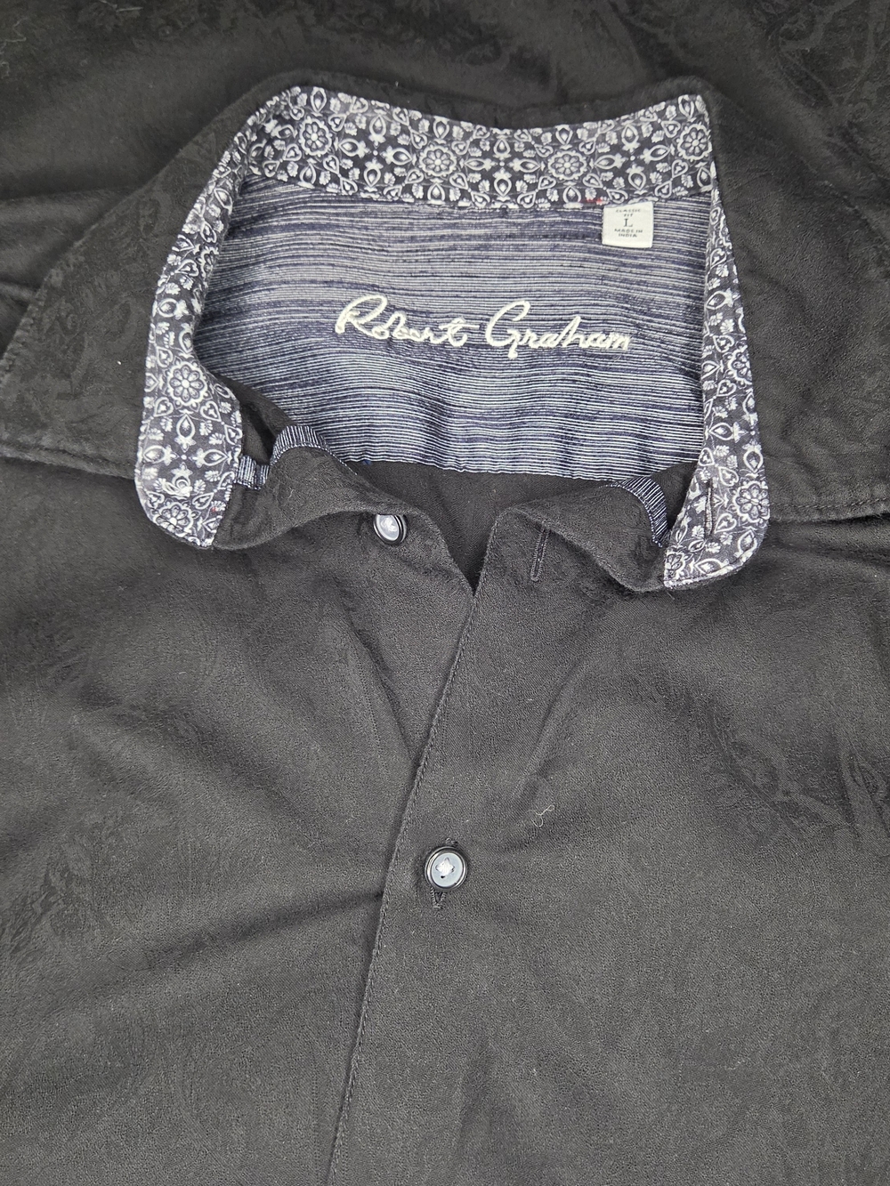Robert Graham Black Men's Button Down Shirt with Patterned Collar/Cuffs Size L